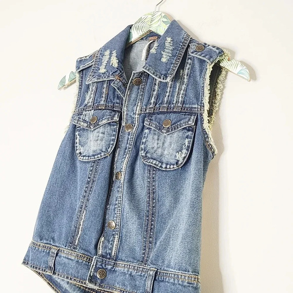 Free People Denim Crochet Back Vest XS - Picture 3 of 7